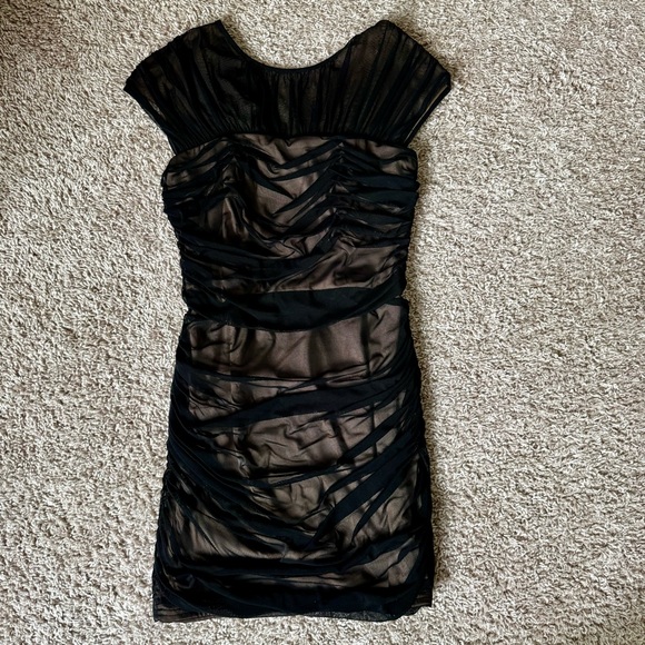 TADASHI SHOJI Black Illusion Ruched Mesh Dress - XS - Elegant Party Look - Picture 5 of 16